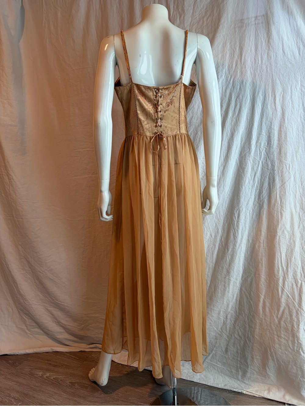 Victoria's Secret Gold Satin & Chiffon Lace-up Corset Maxi Dress - Picture 3 of 8